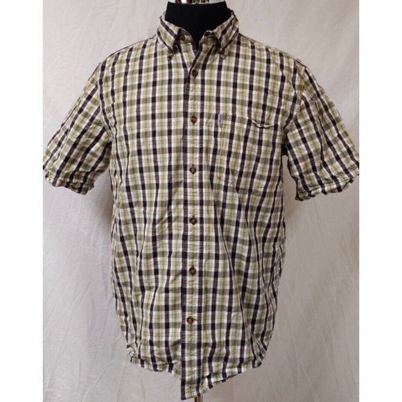 Carhartt Relaxed Fit Mens Large Green Brown Plaid Short Sleeve Button Work Shirt - Picture 1 of 12